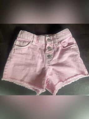 Pink Button-Fly Denim Shorts